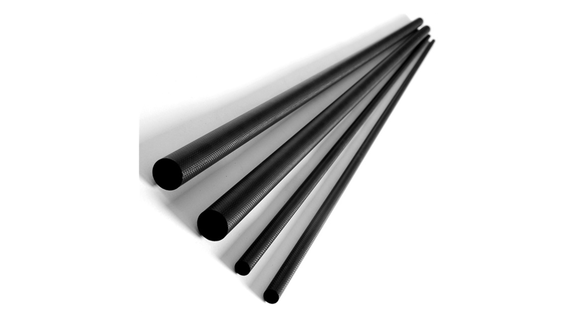 Carbon fiber round tubes in four diameters with raw 3K twill weave surface finish, Xinbo Composites
